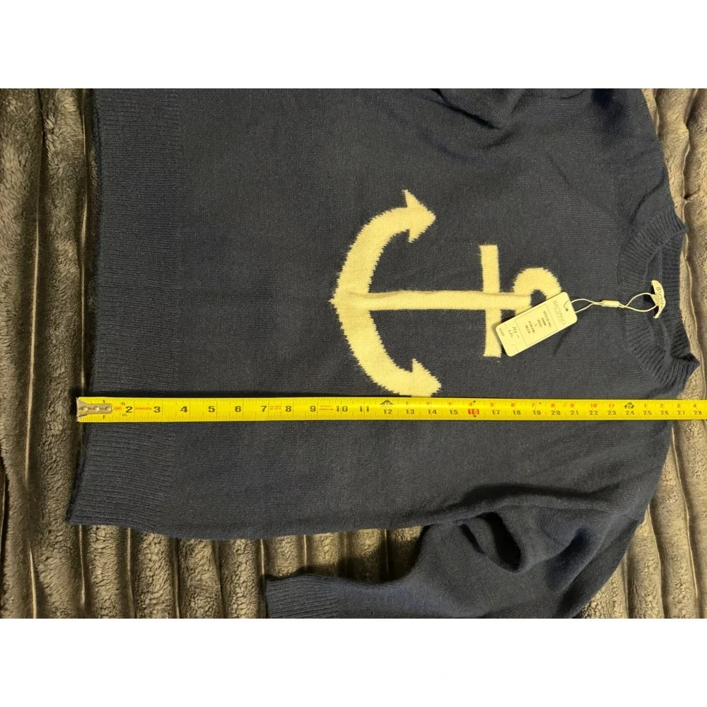 Baciano Mens Anchor Knit Sweater Navy Blue Crew Neck Long Sleeve Size L NWT